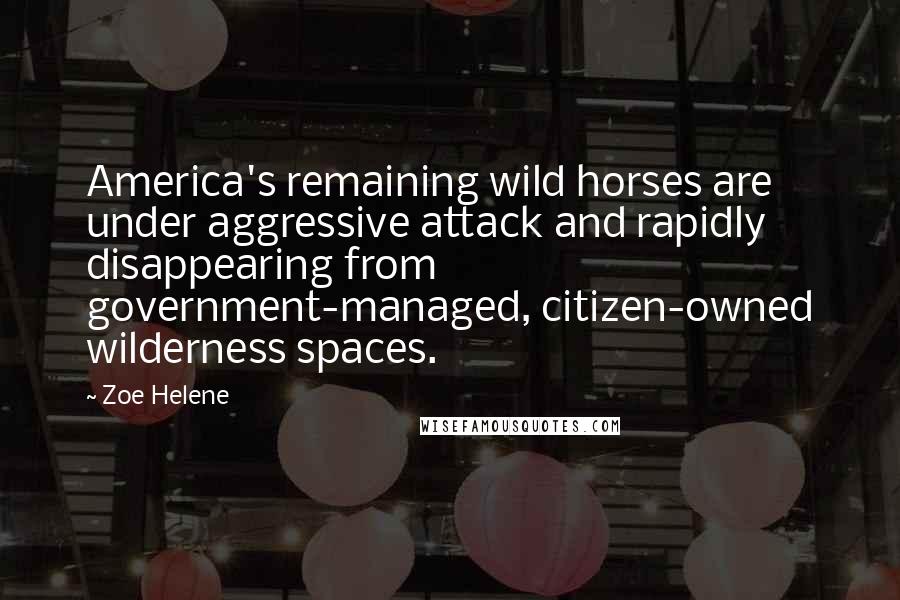 Zoe Helene Quotes: America's remaining wild horses are under aggressive attack and rapidly disappearing from government-managed, citizen-owned wilderness spaces.