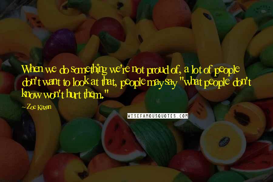 Zoe Kazan Quotes: When we do something we're not proud of, a lot of people don't want to look at that, people may say "what people don't know won't hurt them."