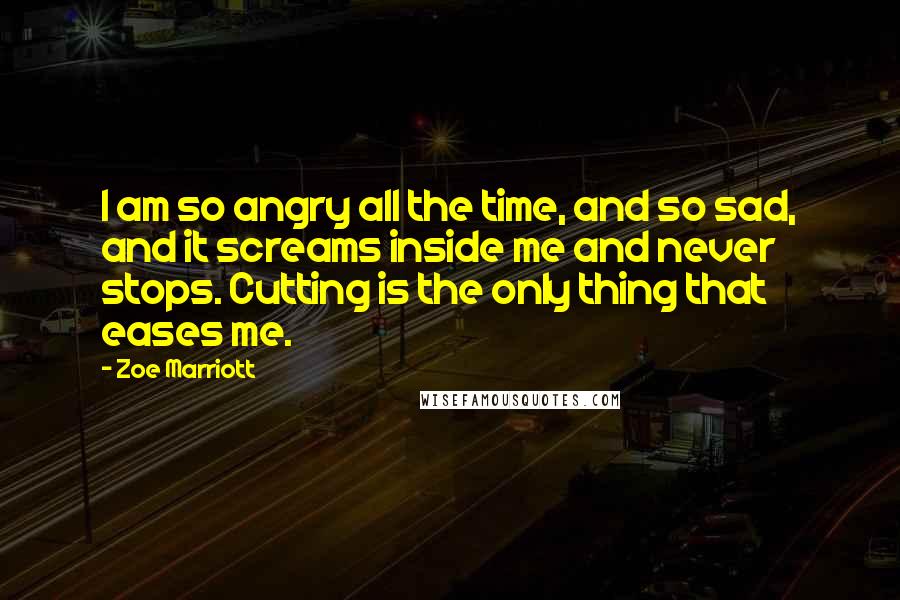 Zoe Marriott Quotes: I am so angry all the time, and so sad, and it screams inside me and never stops. Cutting is the only thing that eases me.