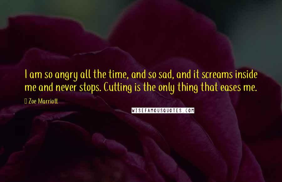 Zoe Marriott Quotes: I am so angry all the time, and so sad, and it screams inside me and never stops. Cutting is the only thing that eases me.