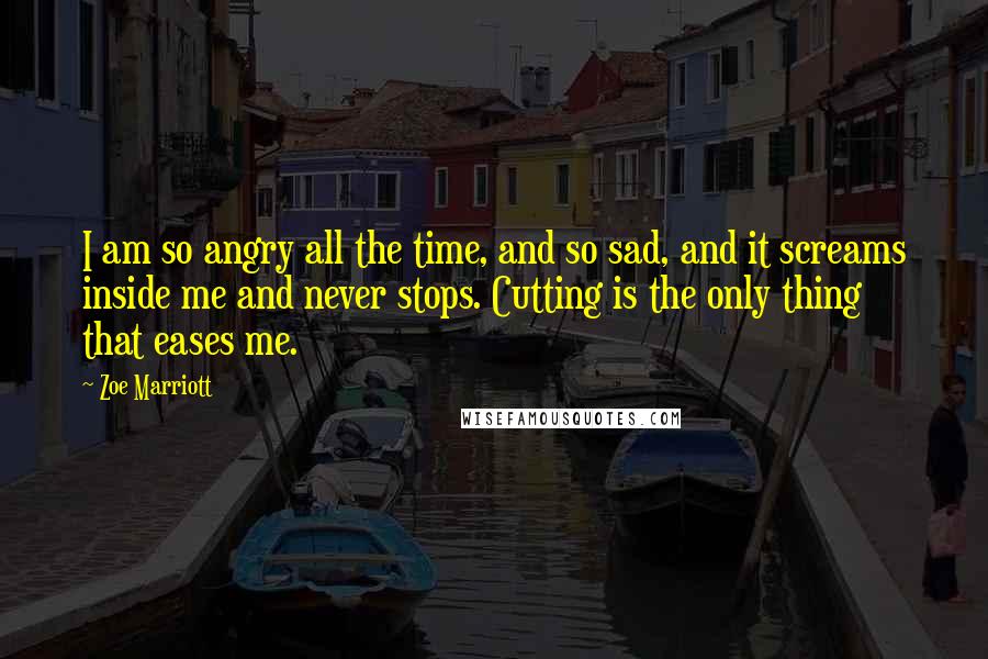 Zoe Marriott Quotes: I am so angry all the time, and so sad, and it screams inside me and never stops. Cutting is the only thing that eases me.