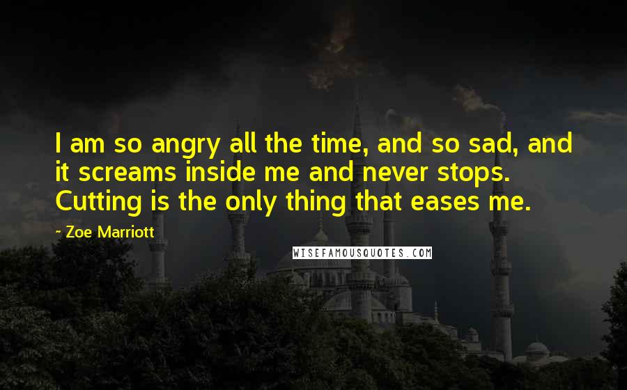 Zoe Marriott Quotes: I am so angry all the time, and so sad, and it screams inside me and never stops. Cutting is the only thing that eases me.