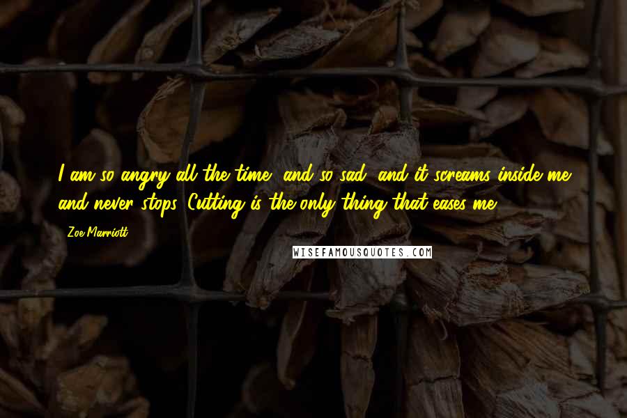 Zoe Marriott Quotes: I am so angry all the time, and so sad, and it screams inside me and never stops. Cutting is the only thing that eases me.