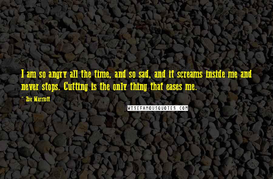 Zoe Marriott Quotes: I am so angry all the time, and so sad, and it screams inside me and never stops. Cutting is the only thing that eases me.