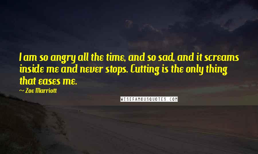 Zoe Marriott Quotes: I am so angry all the time, and so sad, and it screams inside me and never stops. Cutting is the only thing that eases me.