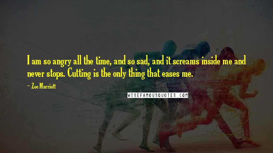 Zoe Marriott Quotes: I am so angry all the time, and so sad, and it screams inside me and never stops. Cutting is the only thing that eases me.