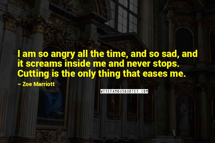 Zoe Marriott Quotes: I am so angry all the time, and so sad, and it screams inside me and never stops. Cutting is the only thing that eases me.