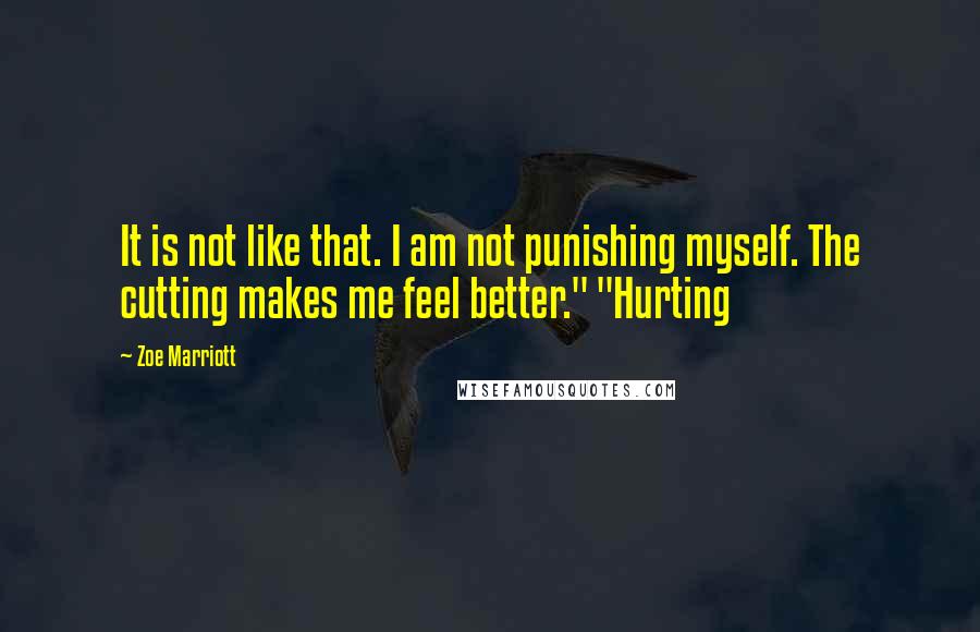 Zoe Marriott Quotes: It is not like that. I am not punishing myself. The cutting makes me feel better." "Hurting