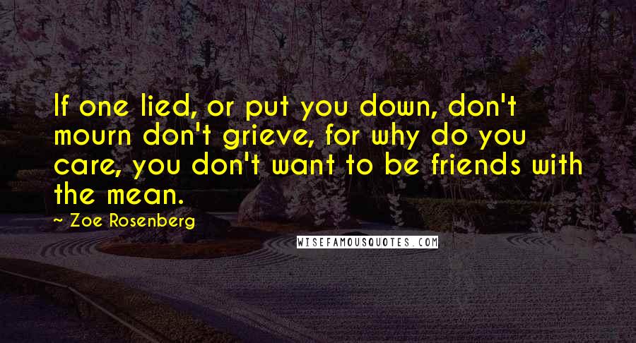 Zoe Rosenberg Quotes: If one lied, or put you down, don't mourn don't grieve, for why do you care, you don't want to be friends with the mean.