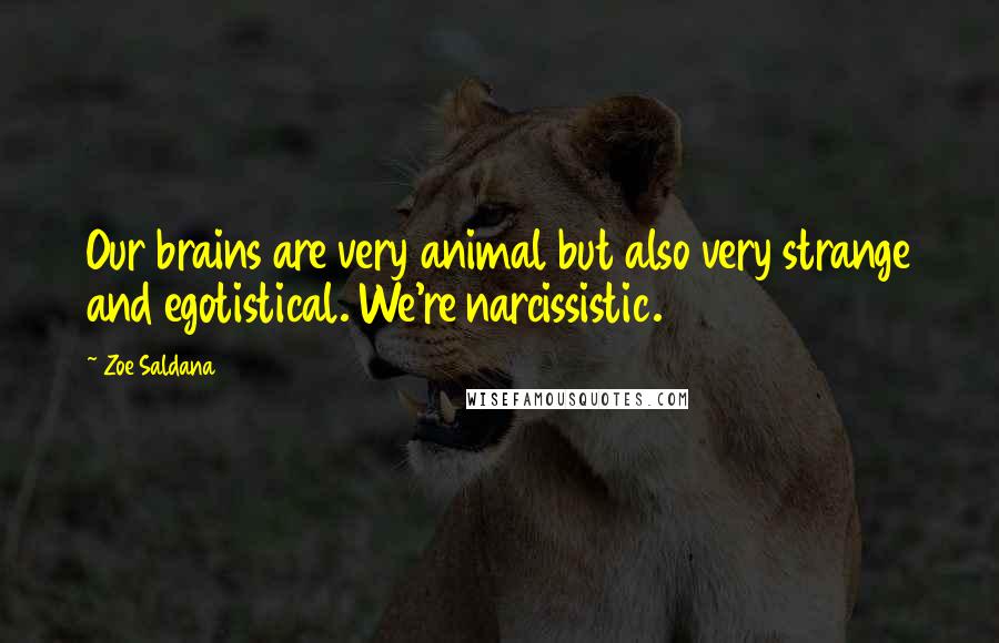 Zoe Saldana Quotes: Our brains are very animal but also very strange and egotistical. We're narcissistic.