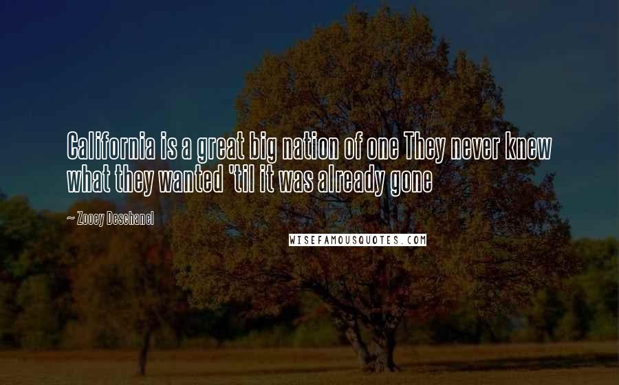 Zooey Deschanel Quotes: California is a great big nation of one They never knew what they wanted 'til it was already gone