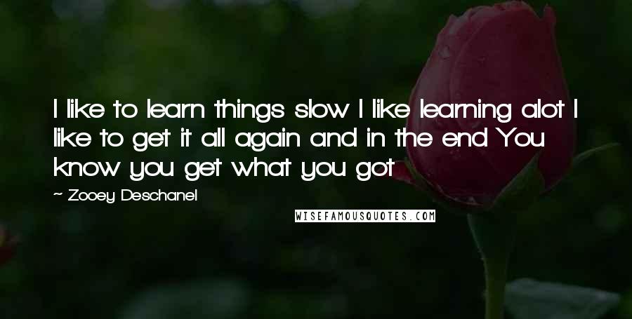 Zooey Deschanel Quotes: I like to learn things slow I like learning alot I like to get it all again and in the end You know you get what you got