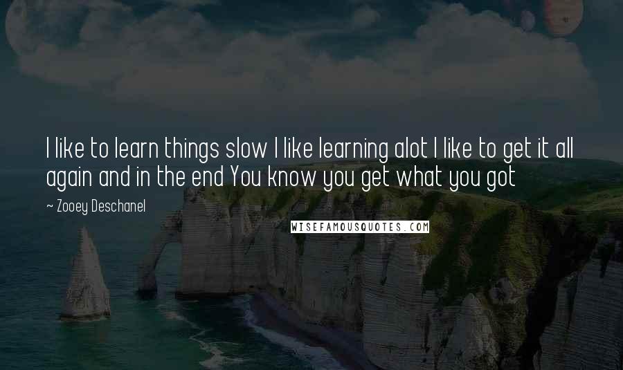 Zooey Deschanel Quotes: I like to learn things slow I like learning alot I like to get it all again and in the end You know you get what you got