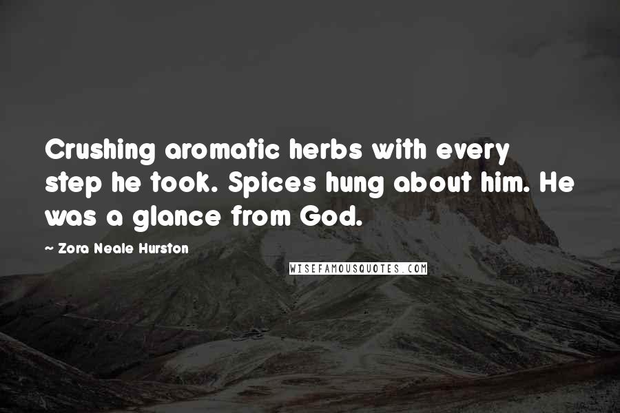 Zora Neale Hurston Quotes: Crushing aromatic herbs with every step he took. Spices hung about him. He was a glance from God.