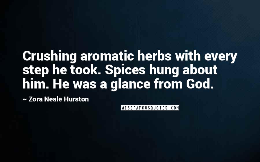 Zora Neale Hurston Quotes: Crushing aromatic herbs with every step he took. Spices hung about him. He was a glance from God.