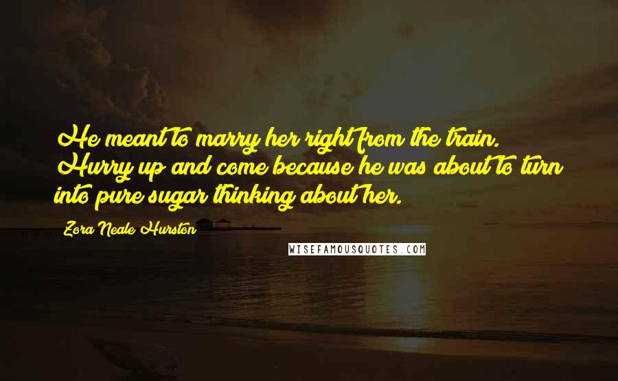 Zora Neale Hurston Quotes: He meant to marry her right from the train. Hurry up and come because he was about to turn into pure sugar thinking about her.