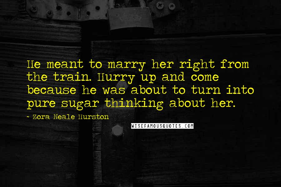 Zora Neale Hurston Quotes: He meant to marry her right from the train. Hurry up and come because he was about to turn into pure sugar thinking about her.