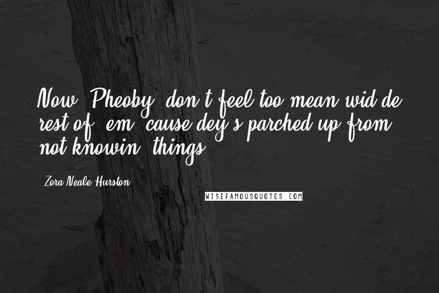 Zora Neale Hurston Quotes: Now, Pheoby, don't feel too mean wid de rest of 'em 'cause dey's parched up from not knowin' things.