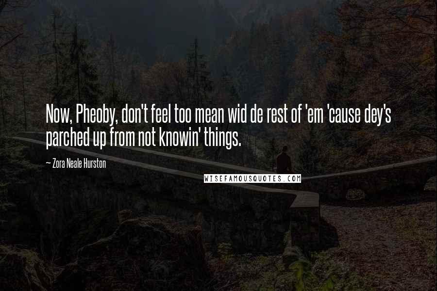 Zora Neale Hurston Quotes: Now, Pheoby, don't feel too mean wid de rest of 'em 'cause dey's parched up from not knowin' things.