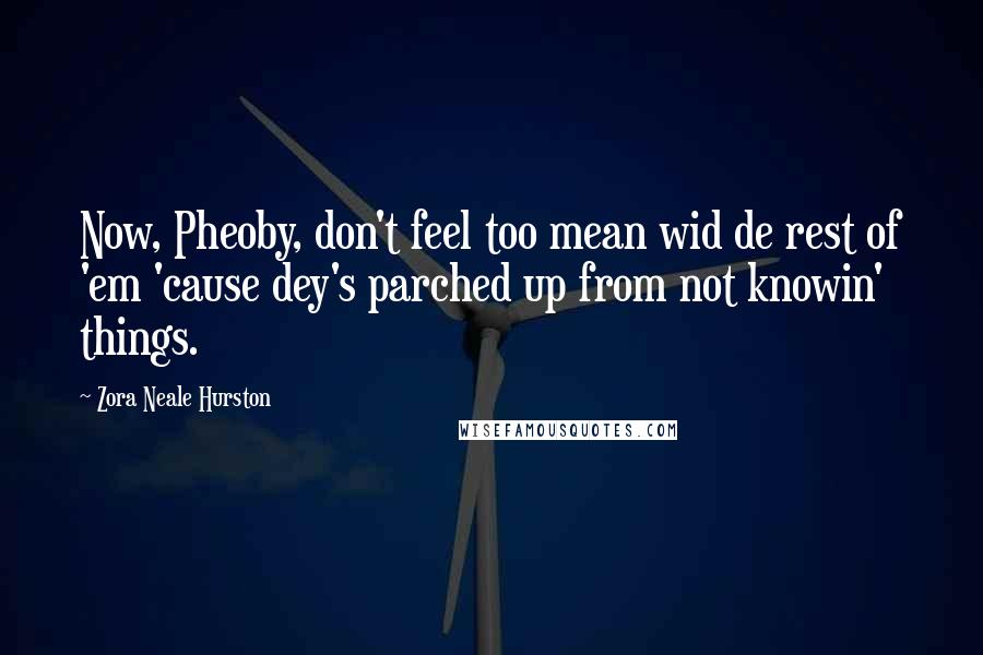Zora Neale Hurston Quotes: Now, Pheoby, don't feel too mean wid de rest of 'em 'cause dey's parched up from not knowin' things.