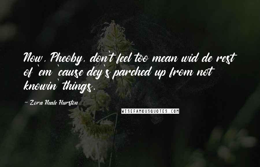 Zora Neale Hurston Quotes: Now, Pheoby, don't feel too mean wid de rest of 'em 'cause dey's parched up from not knowin' things.
