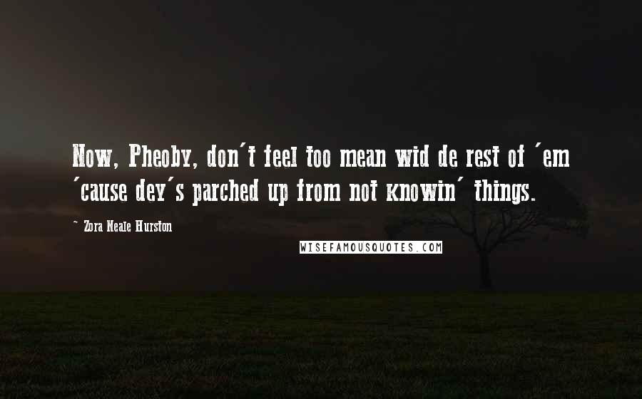 Zora Neale Hurston Quotes: Now, Pheoby, don't feel too mean wid de rest of 'em 'cause dey's parched up from not knowin' things.