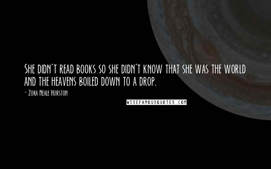 Zora Neale Hurston Quotes: She didn't read books so she didn't know that she was the world and the heavens boiled down to a drop.