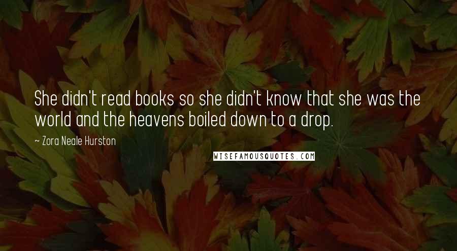 Zora Neale Hurston Quotes: She didn't read books so she didn't know that she was the world and the heavens boiled down to a drop.