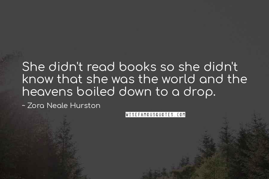 Zora Neale Hurston Quotes: She didn't read books so she didn't know that she was the world and the heavens boiled down to a drop.