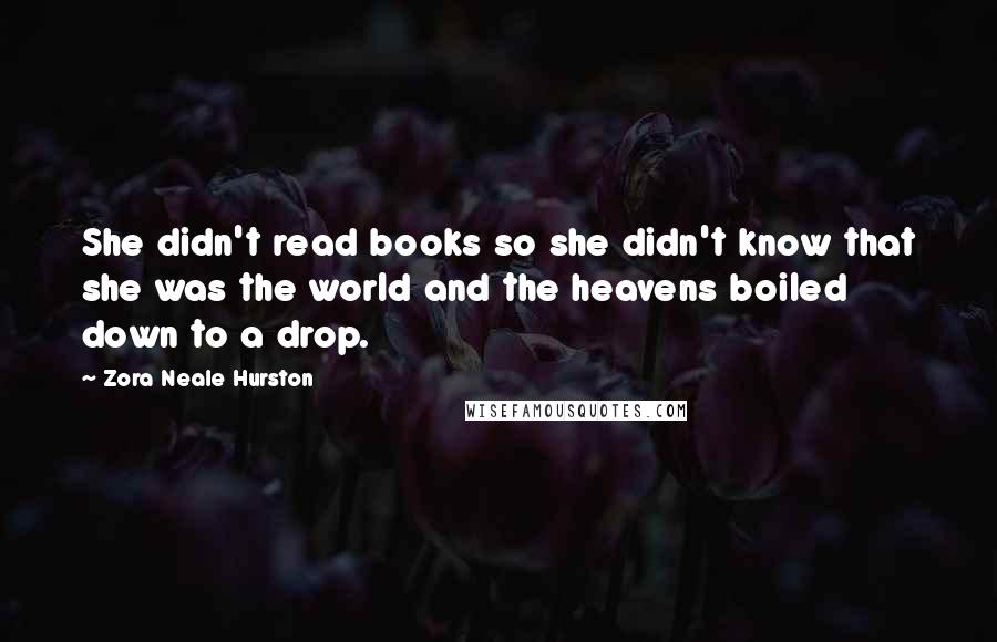 Zora Neale Hurston Quotes: She didn't read books so she didn't know that she was the world and the heavens boiled down to a drop.