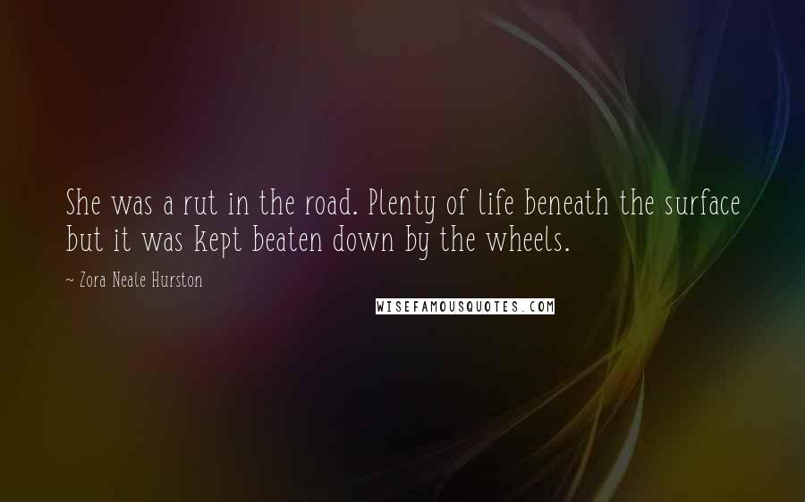 Zora Neale Hurston Quotes: She was a rut in the road. Plenty of life beneath the surface but it was kept beaten down by the wheels.