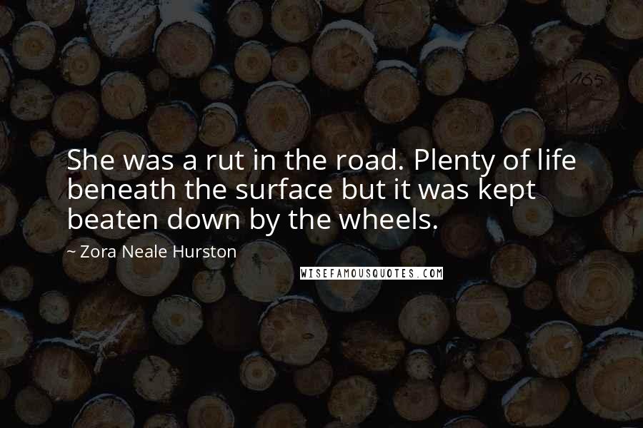 Zora Neale Hurston Quotes: She was a rut in the road. Plenty of life beneath the surface but it was kept beaten down by the wheels.