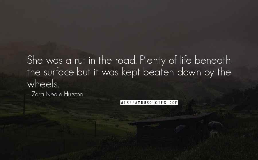 Zora Neale Hurston Quotes: She was a rut in the road. Plenty of life beneath the surface but it was kept beaten down by the wheels.