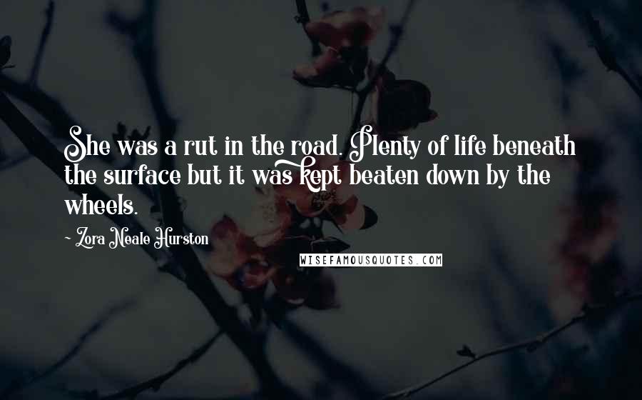 Zora Neale Hurston Quotes: She was a rut in the road. Plenty of life beneath the surface but it was kept beaten down by the wheels.