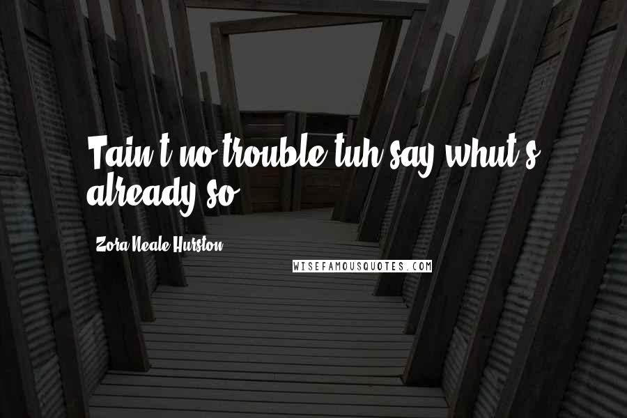 Zora Neale Hurston Quotes: Tain't no trouble tuh say whut's already so.