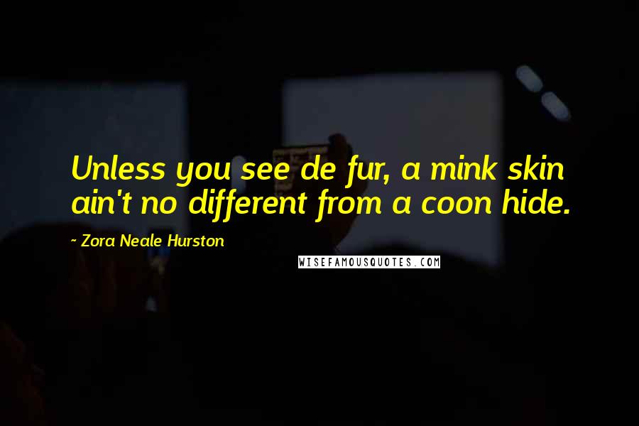 Zora Neale Hurston Quotes: Unless you see de fur, a mink skin ain't no different from a coon hide.