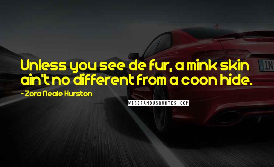 Zora Neale Hurston Quotes: Unless you see de fur, a mink skin ain't no different from a coon hide.