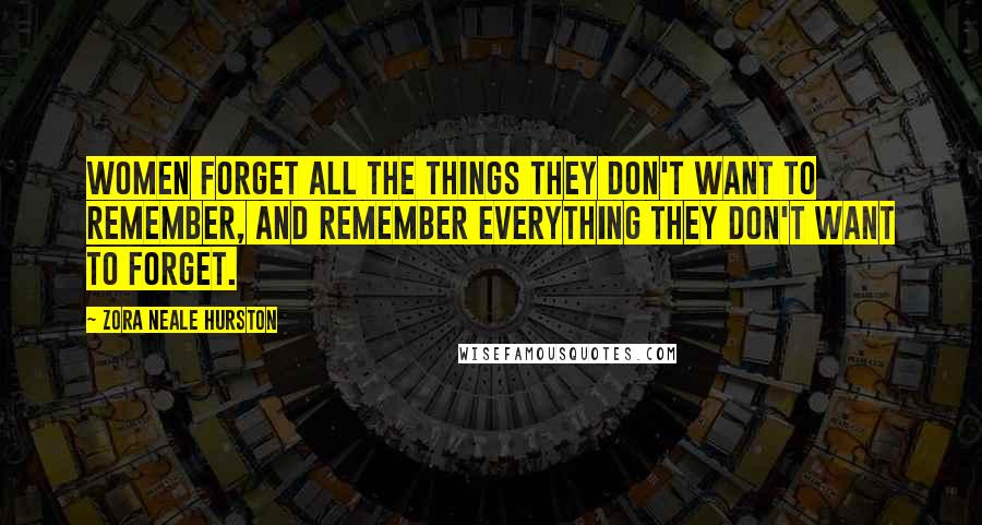 Zora Neale Hurston Quotes: Women forget all the things they don't want to remember, and remember everything they don't want to forget.