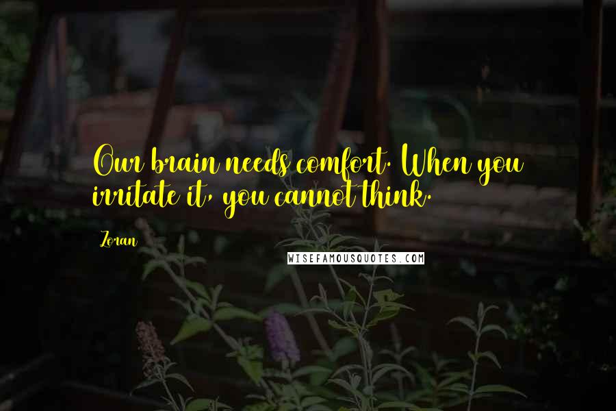 Zoran Quotes: Our brain needs comfort. When you irritate it, you cannot think.