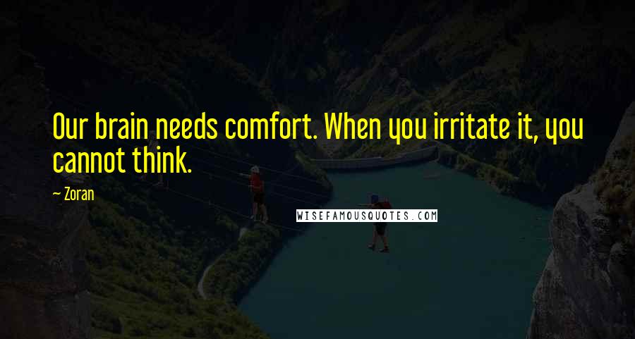 Zoran Quotes: Our brain needs comfort. When you irritate it, you cannot think.