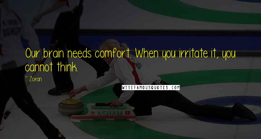 Zoran Quotes: Our brain needs comfort. When you irritate it, you cannot think.