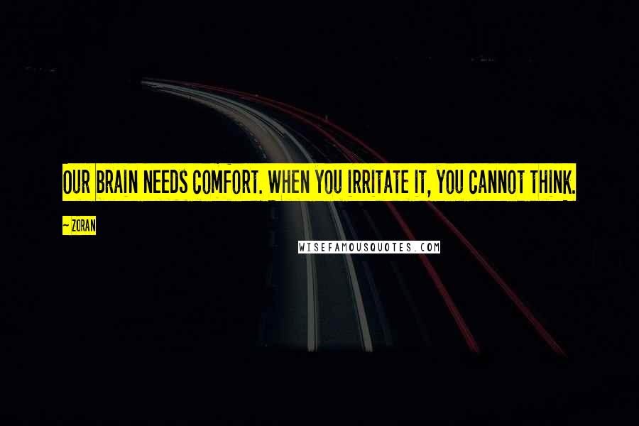 Zoran Quotes: Our brain needs comfort. When you irritate it, you cannot think.