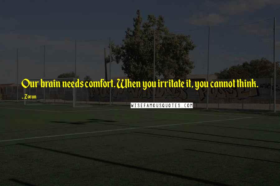 Zoran Quotes: Our brain needs comfort. When you irritate it, you cannot think.