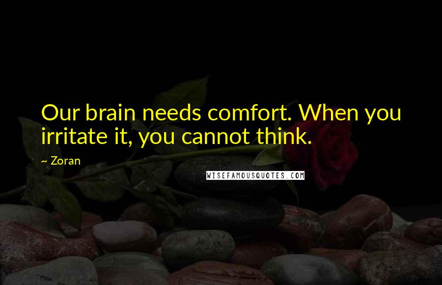 Zoran Quotes: Our brain needs comfort. When you irritate it, you cannot think.