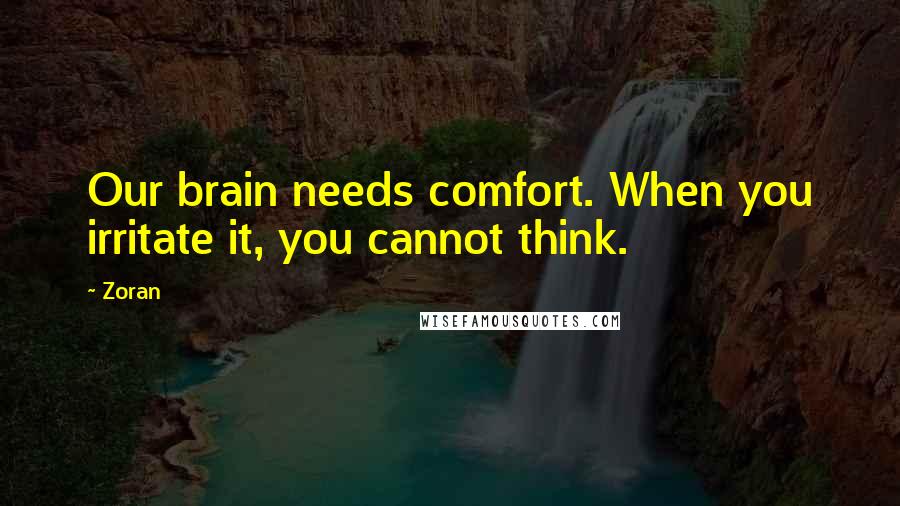 Zoran Quotes: Our brain needs comfort. When you irritate it, you cannot think.