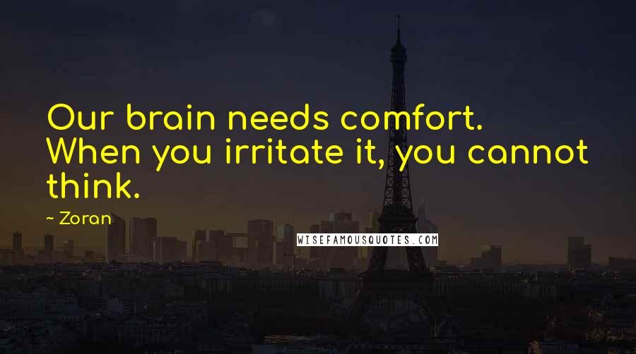 Zoran Quotes: Our brain needs comfort. When you irritate it, you cannot think.