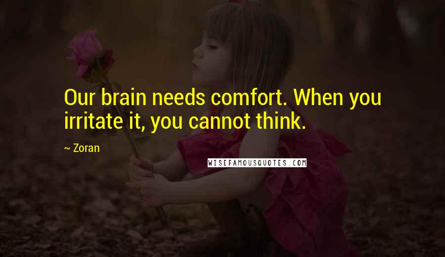 Zoran Quotes: Our brain needs comfort. When you irritate it, you cannot think.