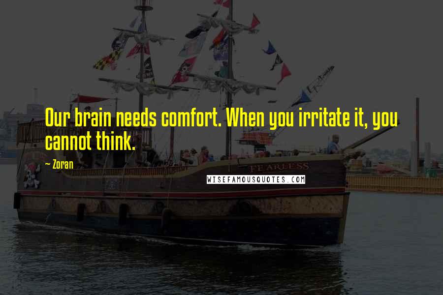 Zoran Quotes: Our brain needs comfort. When you irritate it, you cannot think.