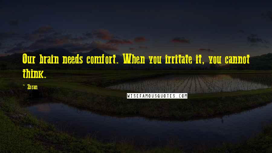 Zoran Quotes: Our brain needs comfort. When you irritate it, you cannot think.