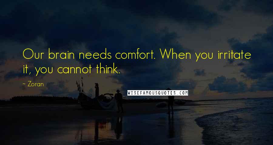 Zoran Quotes: Our brain needs comfort. When you irritate it, you cannot think.